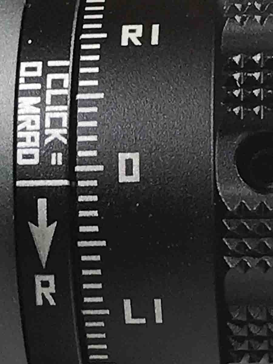 The windage dial has tactile “clicks” and is clearly marked on the TANGO4 4-16x 44mm scope.